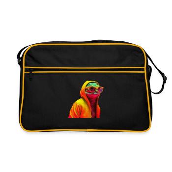 Gecko avec des lunettes de soleil Reptiles froids colorés - Sac Retro - noir/or - Devant