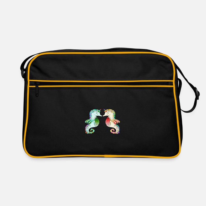 seepferdchen liebe - seepferd meerestier - Retro Tasche - Schwarz/Gold