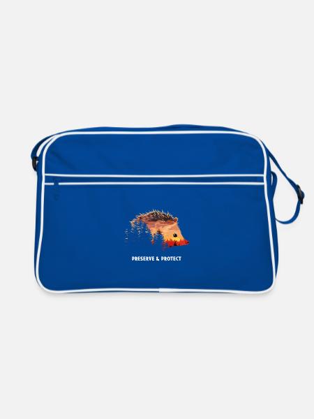 Préserver et protéger le hérisson Animal, Forêt, Nature, Environnement - Sac Retro - bleu/blanc - Devant