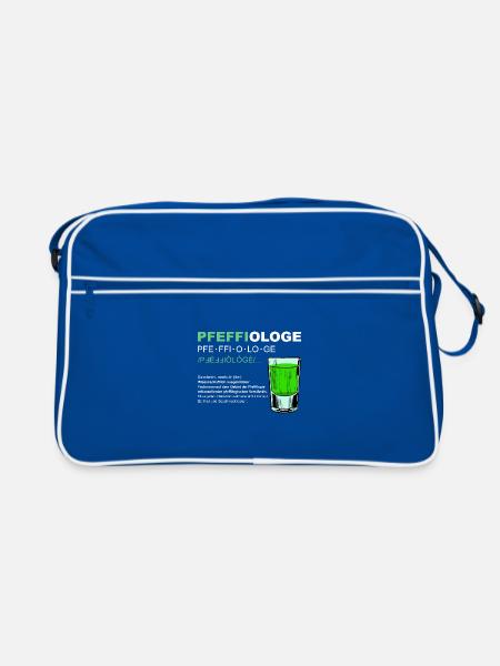 Pfeffiologe Pfeffi Pfefferminz Likör Sauf JGA - Retro Tasche - Blau/Weiß - Vorne