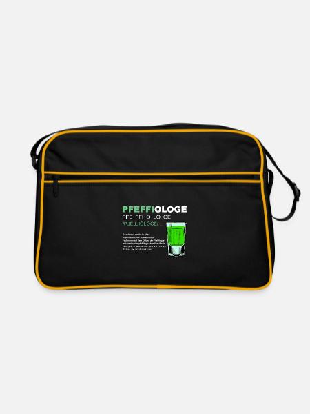 Pfeffiologe Pfeffi Pfefferminz Likör Sauf JGA - Retro Tasche - Schwarz/Gold - Vorne