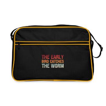 Denglisch Der Frühe Vogel Fängt den Wurm - Retro Tasche - Schwarz/Gold - Vorne