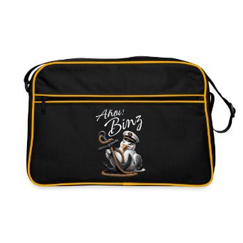 Ahoi Binz ! lustige Möwe mit Anker - Retro Tasche - Schwarz/Gold - Vorne