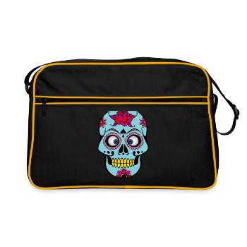 Squinting funny skull | funny skull - Retro Bag - black/gold - Front