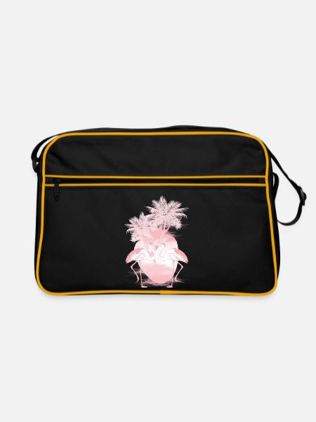 Palmen Flamingos Sommer Rosa - Retro Tasche - Schwarz/Gold - Vorne
