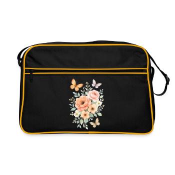 Watercolor flower magic with butterflies - Retro Bag - black/gold - Front
