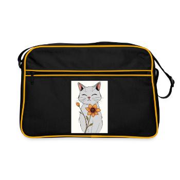Serene Cat with Sunflower - Retro Bag - black/gold - Front
