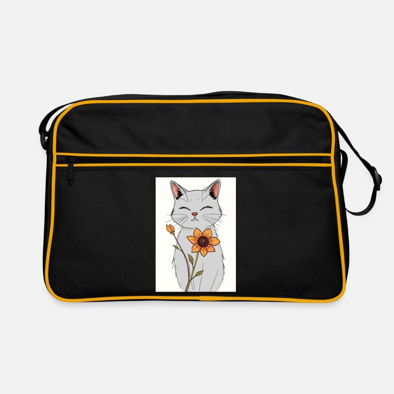 Gelassene Katze mit Sonnenblume Retro Tasche