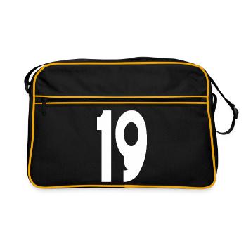 19 Neunzehn Nummer 19 - Retro Tasche - Schwarz/Gold - Vorne