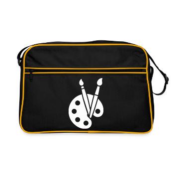 Peinture, palette de couleurs, pinceau, icône artistique - Sac Retro - noir/or - Devant