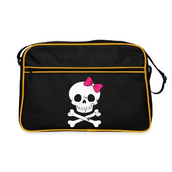 Joli crâne avec un nœud rose - Sac Retro - noir/or - Devant