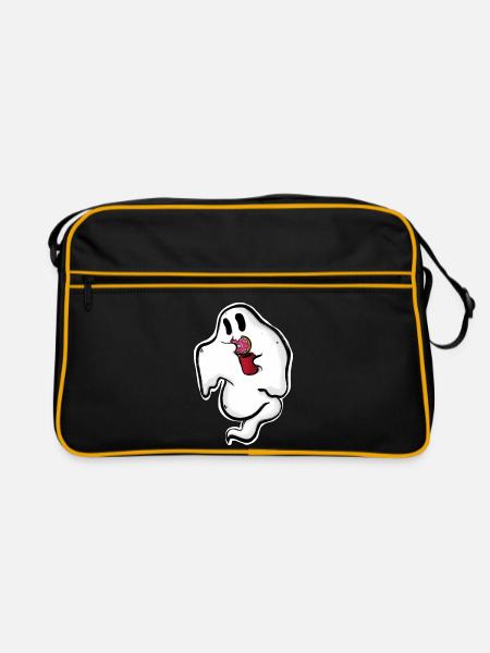 Ghost with donut and cup - Retro Bag - black/gold - Front