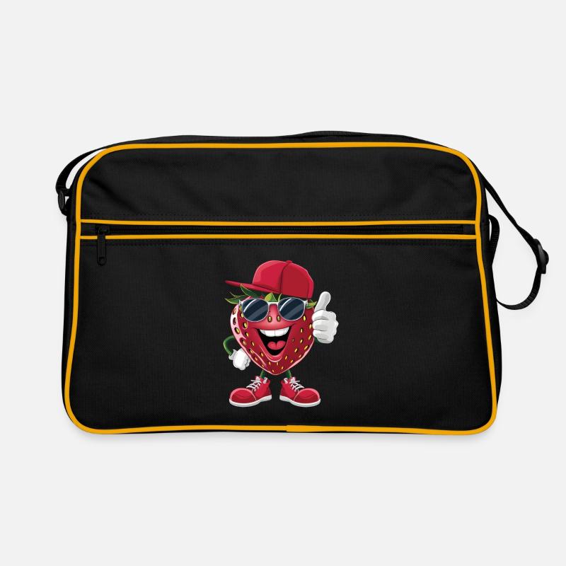 Erdbeere - Retro Tasche - Schwarz/Gold