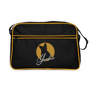 Liebenswerter Yorkie im Farbkreis mit Schriftzug - Retro Tasche - Schwarz/Gold - Vorne