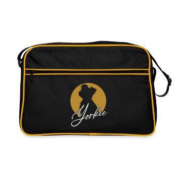 Liebenswerter Yorkie im Farbkreis mit Schriftzug - Retro Tasche - Schwarz/Gold - Vorne