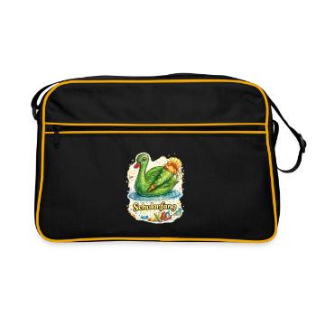 Schulanfang-Schwan mit Geschenk - Retro Tasche - Schwarz/Gold - Vorne