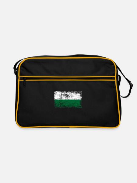 Sachsen Flagge Vintage Used Look Ostdeutschland SN - Retro Tasche - Schwarz/Gold - Vorne