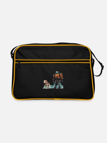Roboter mit Robo Hund SCI-FI Gassi Robotik - Retro Tasche - Schwarz/Gold - Vorne