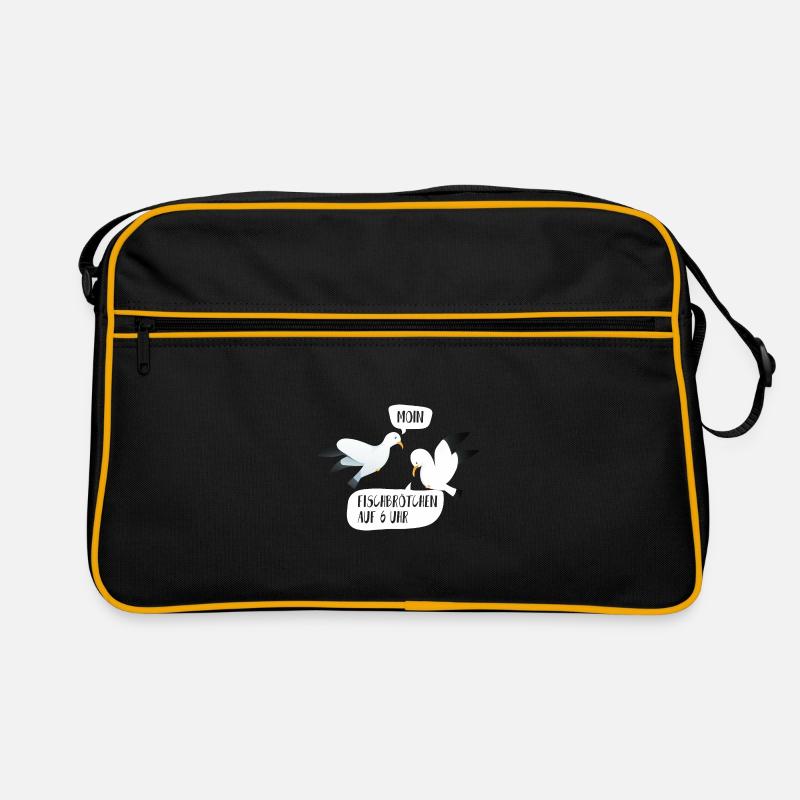 Moin Fischbrötchen auf 6 Uhr Möwe Plattdeutsch Retro Tasche