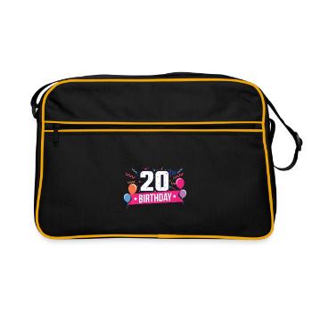 20ème anniversaire Ballons de fête Bannière Idée Cadeau - Sac Retro - noir/or - Devant