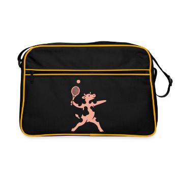Vache minimaliste joueur de tennis servir - Sac Retro - noir/or - Devant
