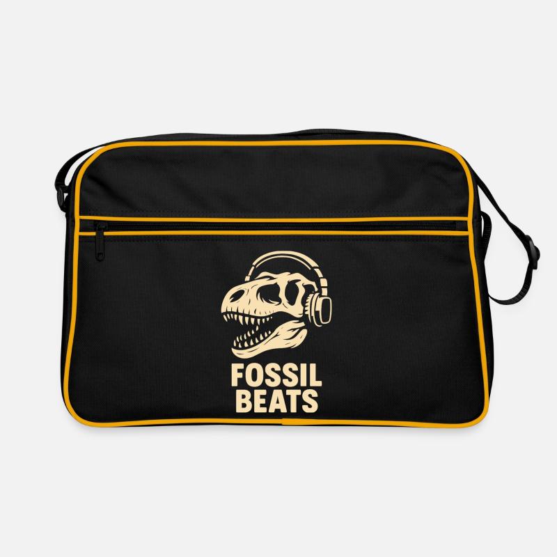 Fossil Beats Dinosaur mit Kopfhörer - Retro Tasche - Schwarz/Gold