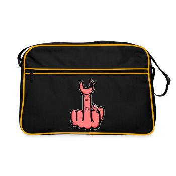 Mittelfinger Stinkefinger Schraubschlüssel Design - Retro Tasche - Schwarz/Gold - Vorne