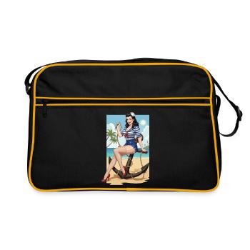 Strandsegler-Pinup - Retro Tasche - Schwarz/Gold - Vorne