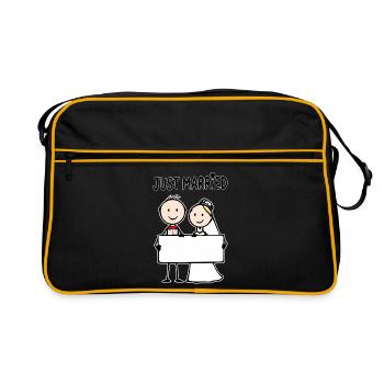 Panneau de dessins animés du couple de mariés - Sac Retro - noir/or - Devant