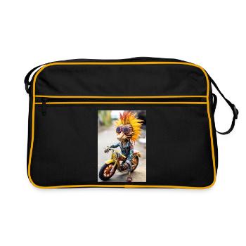 Verrücktes Motorrad-Maskottchen - Retro Tasche - Schwarz/Gold - Vorne