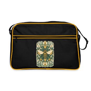 Jugendstil-Honigbiene im Blumenrahmen - Retro Tasche - Schwarz/Gold - Vorne