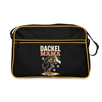 Dackel Mama Pfoten High Five Hundeliebe Spruch - Retro Tasche - Schwarz/Gold - Vorne