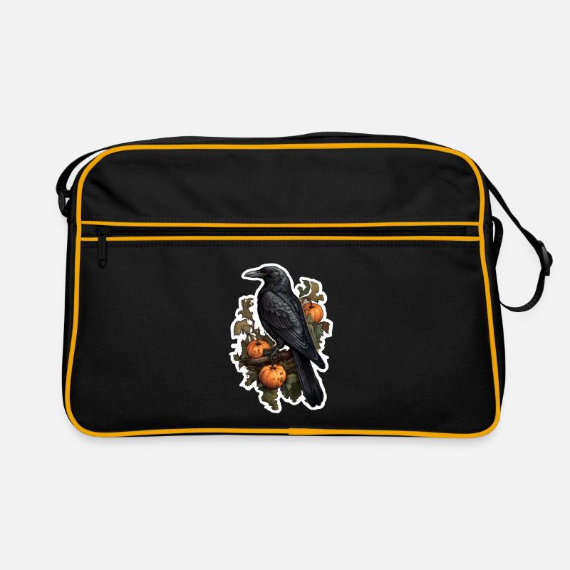 Corbeau sur buisson de citrouille Halloween Sac Retro