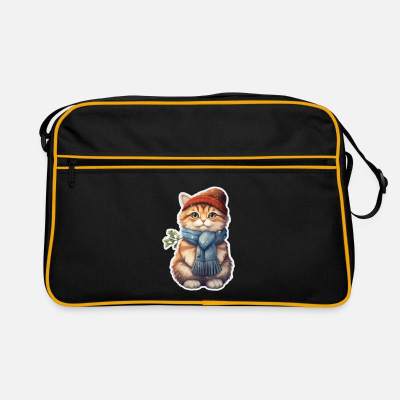 Cat in winter with hat and scarf Retro Bag