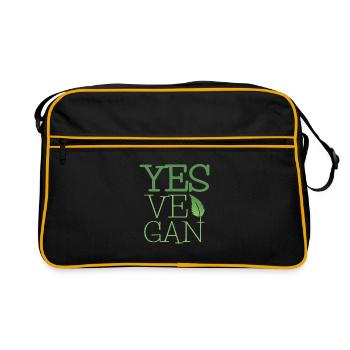Yes Ve Gan Vegan Shirt grün - Retro Tasche - Schwarz/Gold - Vorne