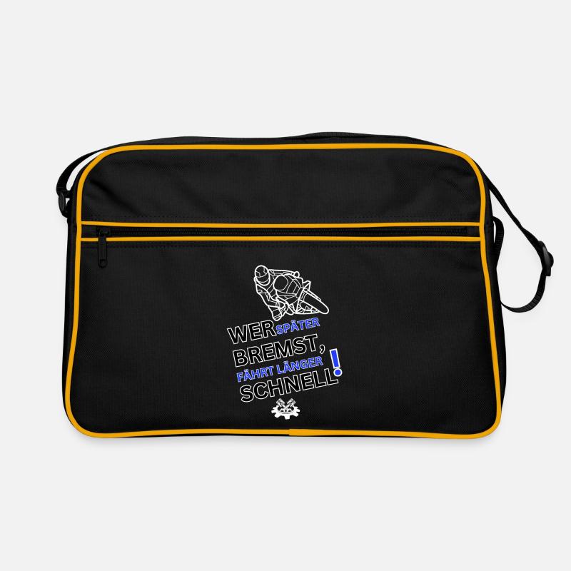 Motorrad - WER SPÄTER BREMST IST LÄNGER SCHNELL - Retro Tasche - Schwarz/Gold