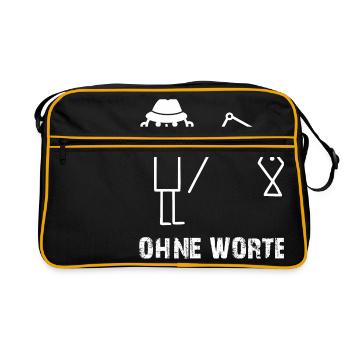 Angler Dicker Fisch - Ohne Worte - Retro Tasche - Schwarz/Gold - Vorne