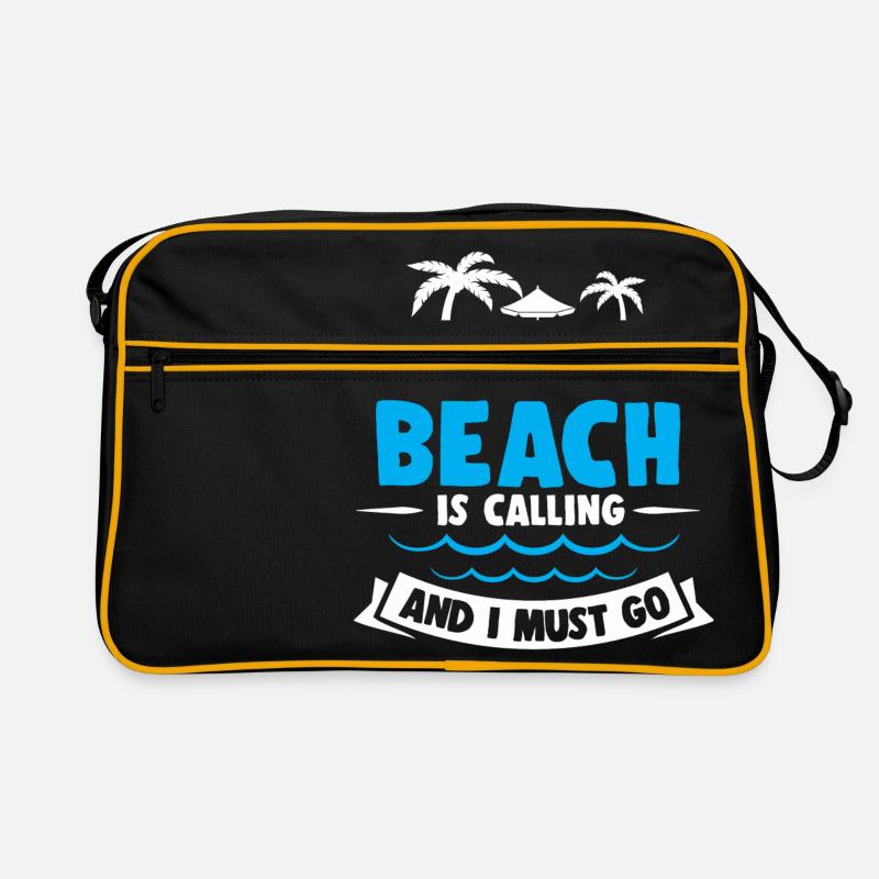THE BEACH IS CALLING AND I MUST GO - Retro Tasche - Schwarz/Gold
