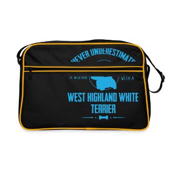 Westie Shirt NU - Retro Tasche - Schwarz/Gold - Vorne