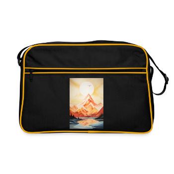 Berglandschaft mit Sonnenuntergang - Retro Tasche - Schwarz/Gold - Vorne