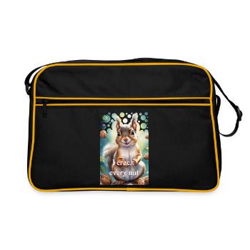 Schlaues Eichhörnchen Ich knacke jede Nuss - Retro Tasche - Schwarz/Gold - Vorne
