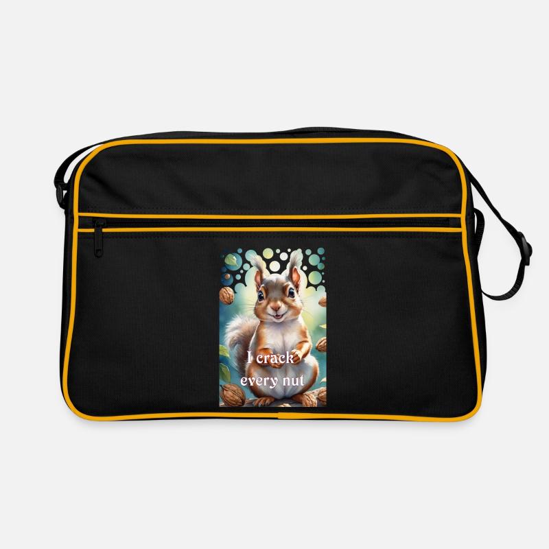 Schlaues Eichhörnchen Ich knacke jede Nuss - Retro Tasche - Schwarz/Gold
