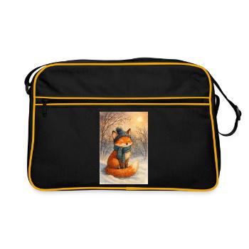 Renard d’hiver avec écharpe et chapeau - Sac Retro - noir/or - Devant