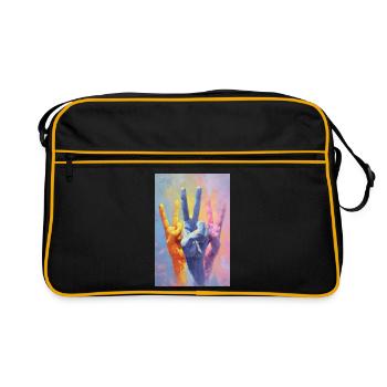 Portrait de main du signe de paix arc-en-ciel - Sac Retro - noir/or - Devant