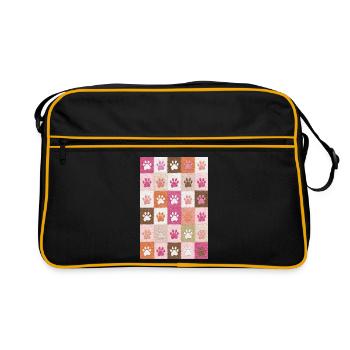 Pawprint Patchwork Plush Squares - Retro Bag - black/gold - Front