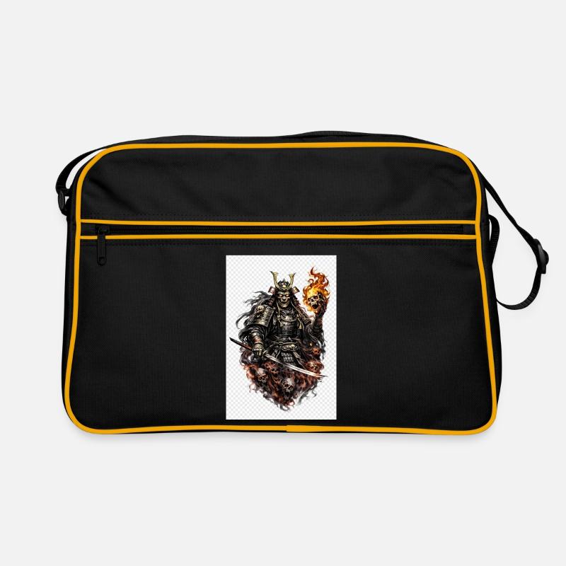 Flammenschädel-Samurai - Retro Tasche - Schwarz/Gold