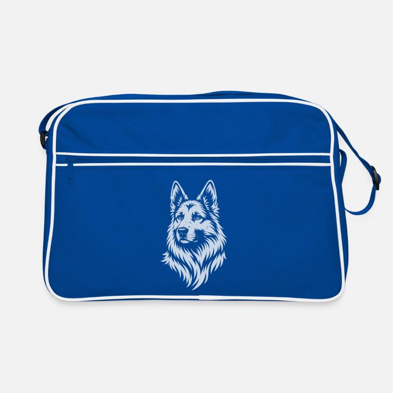 German Shepherd Head in Vector Tattoo Style Retro Bag