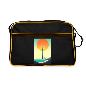 Sunset Tower Over Coastal City - Retro Bag - black/gold - Front