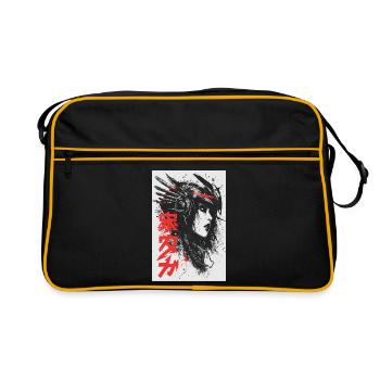 Futuristic Ink Portrait with Red Kanji - Retro Bag - black/gold - Front