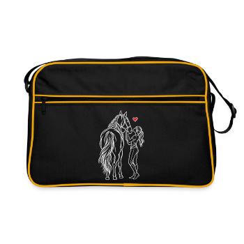 Horse Girl Riding Pony Rider - Retro Bag - black/gold - Front